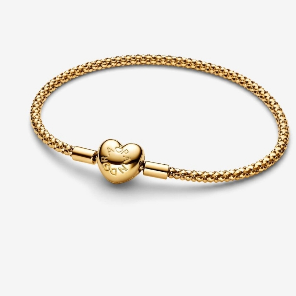 Pandora Heart Clasp Studded Chain Bracelet Size 7.5 IN